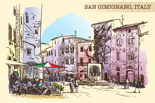 San gimignano italy town background vector 02 town San gimignano Italy background   