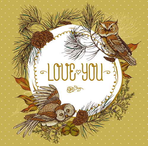 Owl with vintage cards vector 03 vintage owl cards   