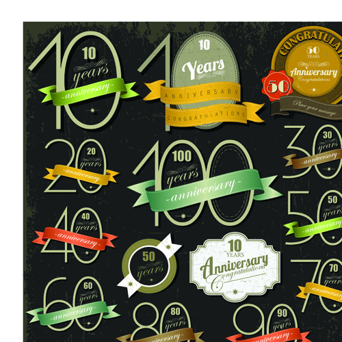Elements of Anniversary numbers labels vector 01 numbers labels label elements element anniversary   
