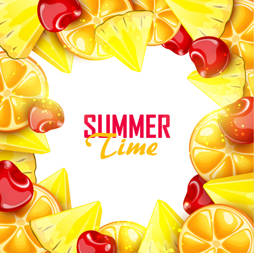 Summer fruits art background vector set 03 summer fruits background   