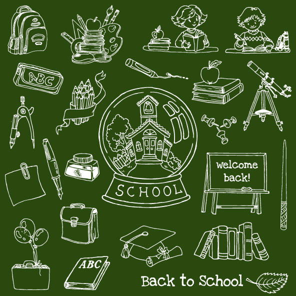 Hand drawn school elements vector set 01 school hand drawn elements element   