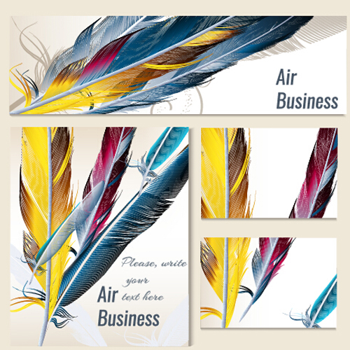 Feathers banner with cards vector 02 feathers cards banner   