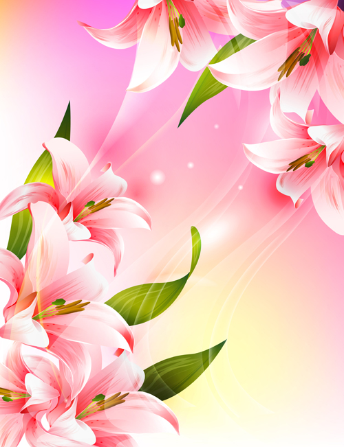 Beautiful pink flowers vector background set 01 pink flowers beautiful background   