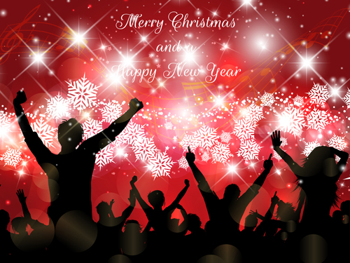 Christmas party background with people silhouetter vector 06 silhouetter people party christmas background   