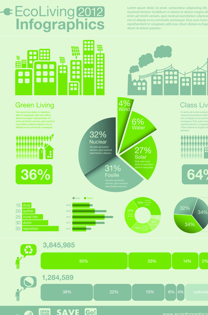 Set of Green Ecology chart and infographic vector 01 infographic green ecology chart   