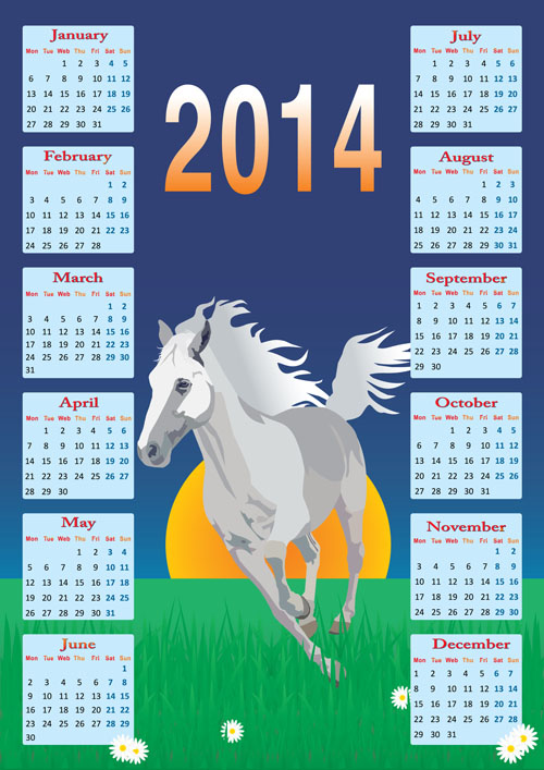 Calendar 2014 Horse design vector 01 horse calendar 2014   