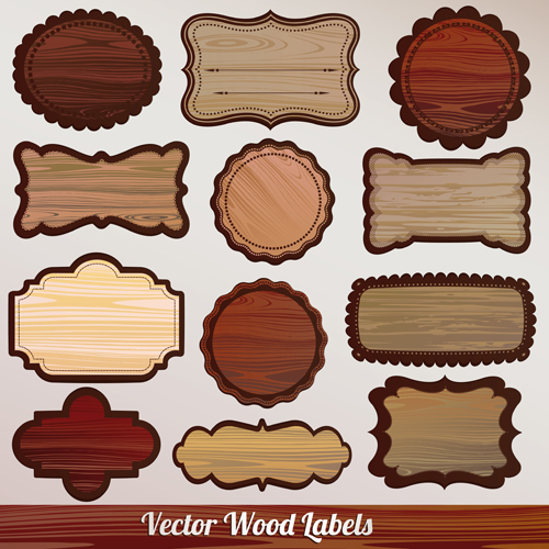 Set of Wooden plaques labels vector 04 wooden wood plaque labels label   