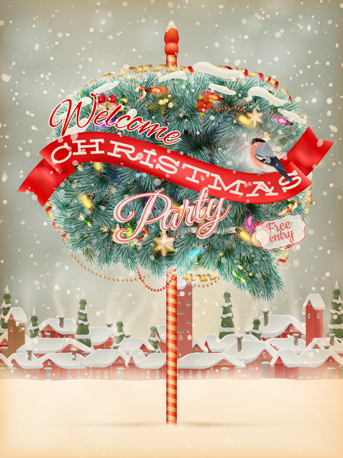 Round christmas tree winter background vector 02 winter christmas background   