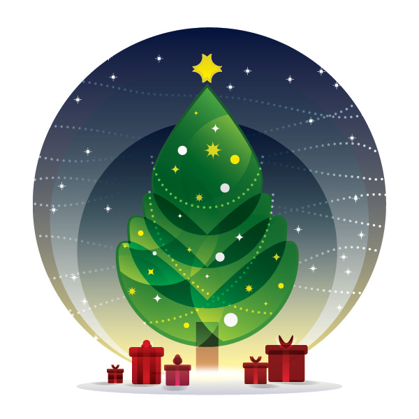 Cartoon christmas tree with night vector night christmas tree christmas cartoon   