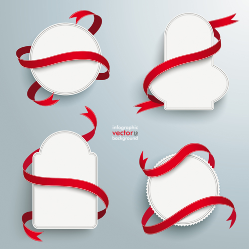 Blank labels with red ribbon vector set 06 ribbon red labels blank   