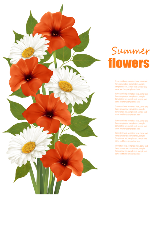 Summer white and orange flowers background vector 02 summer orange flowers flower background vector   