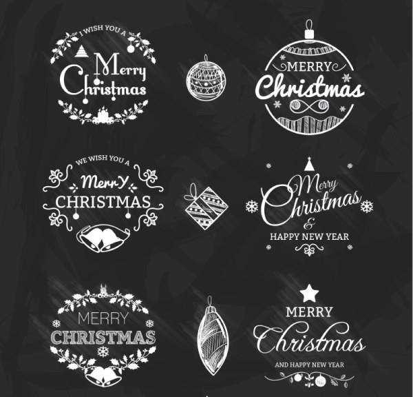 Calligraphy christmas and new year labels vector new year labels christmas Calligraphy font   