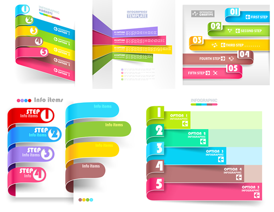 Colored numbered infographics set vector Numbered Infographic numbered infographics colored   