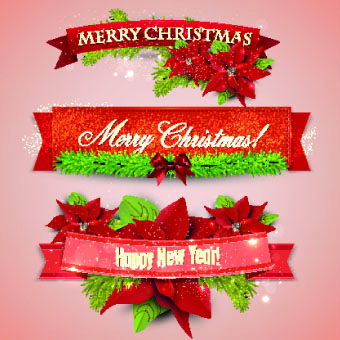Beautiful Christmas robbon banners vector 02 christmas beautiful banners banner   