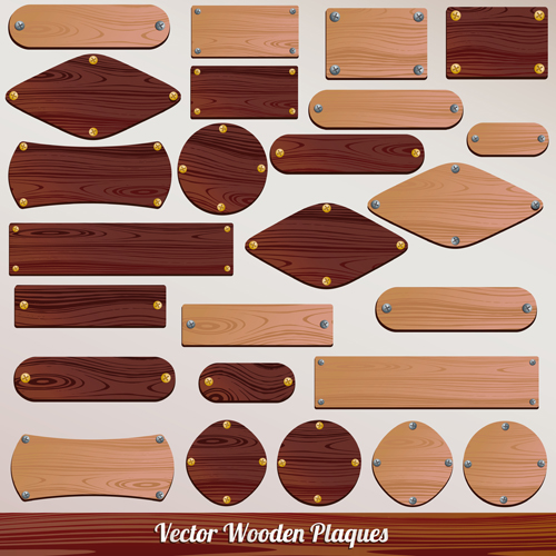 Set of Wooden plaques labels vector 01 wooden plaque labels label   