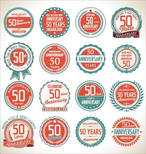 Vintage anniversary labels set vector 02 vintage labels anniversary   