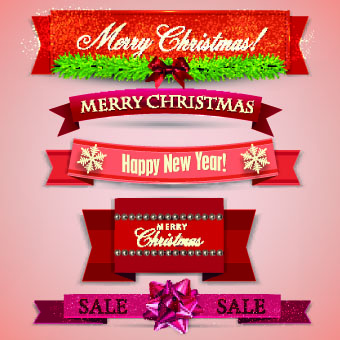 Beautiful Christmas robbon banners vector 01 christmas beautiful banners banner   