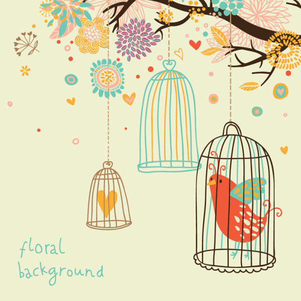 Hand drawn Flowers and birds background vector 01 hand-draw hand drawn flowers flower birds bird   