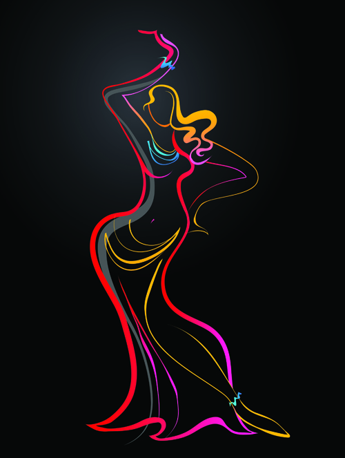 Colored in Woman dance design vector 03 woman dance colored   