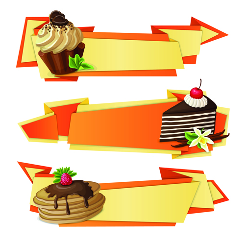 Cake with origami banner vector origami cake banner   