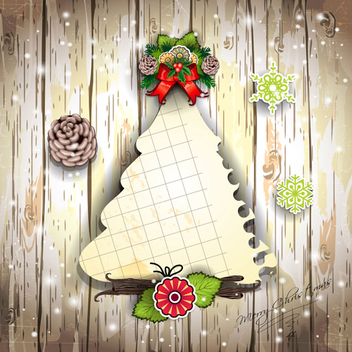 Christmas decor paper on the wood wall vector 03 wood paper decor christmas   
