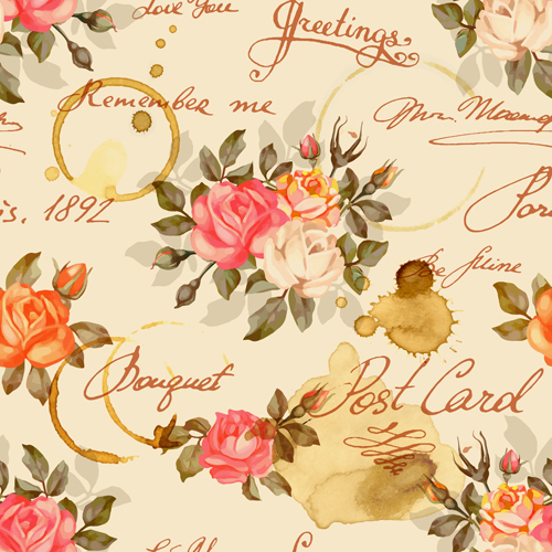 Vintage flowers patterns vector seamless design 01 vintage seamless patterns flowers   