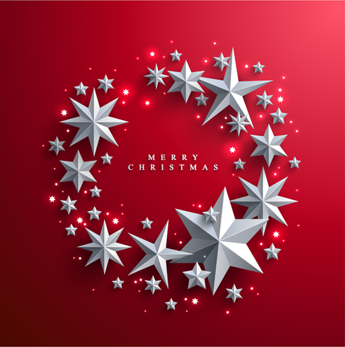 Red christmas backgroung with paper stars vector 02 stars red paper christmas backgroung   