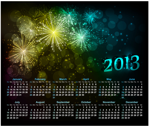 Sparkling Black style Calendars 2013 vector 03 style sparkling calendars calendar black 2013   
