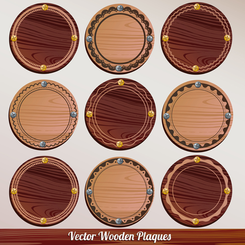 Set of Wooden plaques labels vector 02 wooden wood plaque labels label   