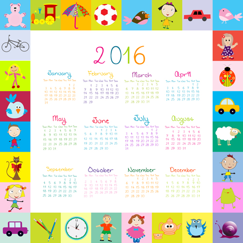 Cute kids calendars 2016 vector 03 kids cute calendars   