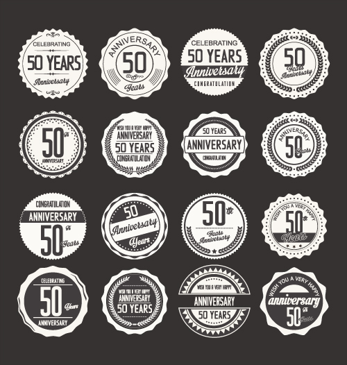 Vintage anniversary labels set vector 05 vintage labels anniversary   