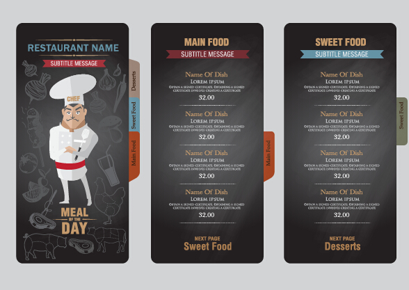 Funny chef with restaurant menu vector 04 restaurant menu funny chef   