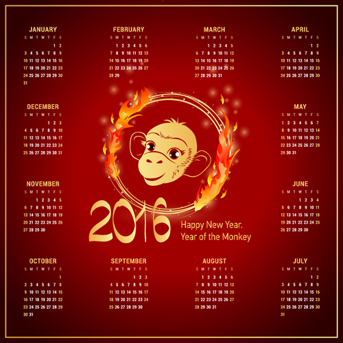 2016 monkey new year with red calendar vector year red new monkey calendar 2016   