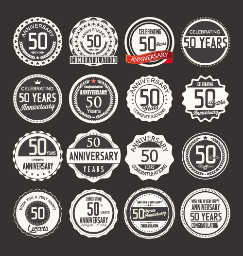 Vintage anniversary labels set vector 06 vintage labels anniversary   