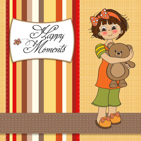 Set of cute girl elements card vector 02 girl elements element cute card   