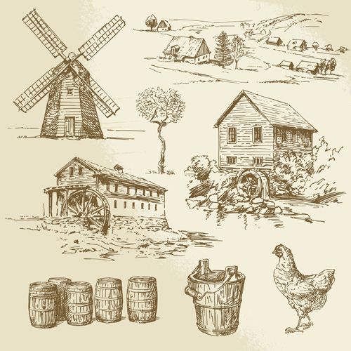 Farm and poultry hand drawn vector 05 poultry hand drawn farm   