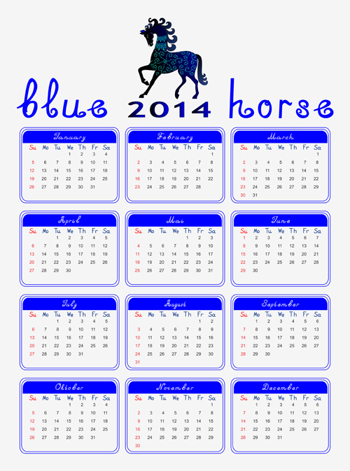 Calendar 2014 Horse design vector 02 horse calendar 2014   