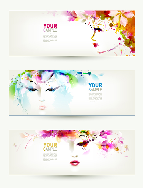 Watercolor floral girls banner vector 01 watercolor floral banner   