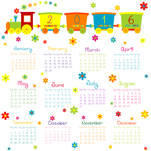 Cute kids calendars 2016 vector 02 kids cute calendars 2016   