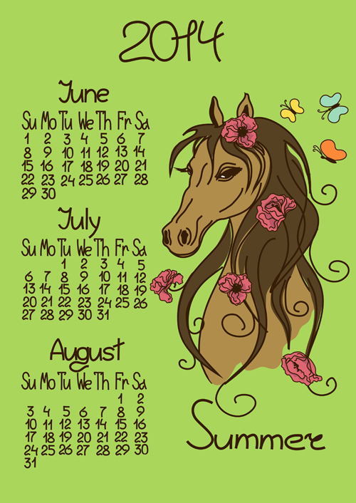 Calendar 2014 Horse design vector 03 calendar 2014   