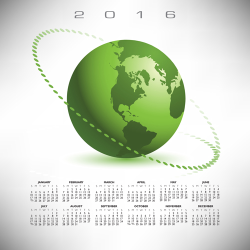 2016 Calendar with green globe vector 02 green calendar 2016   