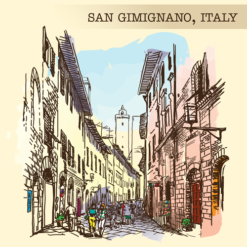 San gimignano italy town background vector 01 town San gimignano Italy background   