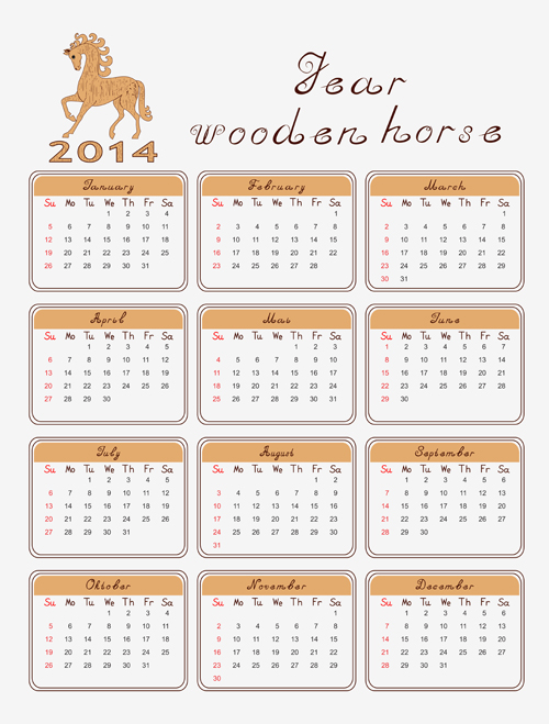 Calendar 2014 Horse design vector 05 wooden horse calendar 2014   