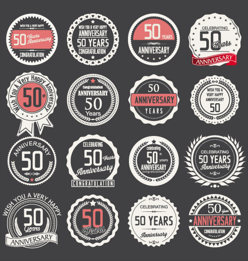 Vintage anniversary labels set vector 03   