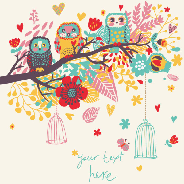 Hand drawn Flowers and birds background vector 02 hand-draw hand drawn flowers flower birds bird   