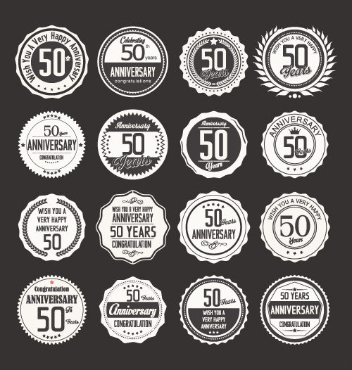 Vintage anniversary labels set vector 04 vintage labels anniversary   