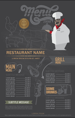 Funny chef with restaurant menu vector 02 restaurant menu funny chef   