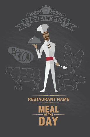 Funny chef with restaurant menu vector 01 menu funny chef   