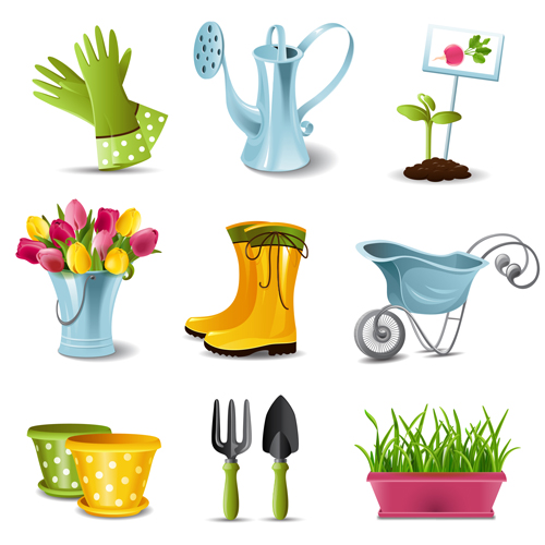 Garden spade and tool with elements vector 01 vector tool spade garden elements element   