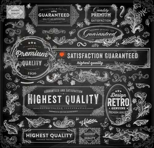 Retro dark frames and ornament elements vector 01 Retro font ornament frames frame elements element dark   